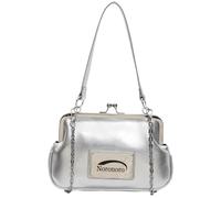 Bolso de hombro vintage de piel sintética con cadena, versátil bolso cruzado con cierre de beso, casual, bolso de mano de fiesta de noche, Silver, 220.00x140.00x60.00mm/8.66x5.51x2.36inch
