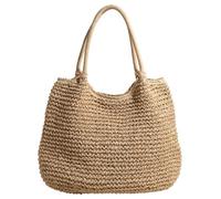 Bolso de hombro vintage para mujer, bolso de playa de ganchillo de gran capacidad, cierre de cerrojo, bolso tejido Simple, bolso diario de verano para mujer (Beige)