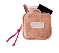 Bolso de lápiz labial cuadrado con cuadros de estilo coreano - Pequeña de maquillaje portátil con bolsillos para estudiantes | Auriculares y de almacenamiento de monedas | Diseño De Tela