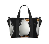 Bolso de lona con diseño de pingüino con gafas, se puede llevar cruzado o al hombro, adecuado para viajes y camping.