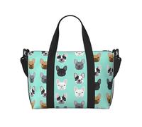 Bolso de lona con estampado de bulldog francés, se puede llevar cruzado o al hombro, adecuado para viajes y camping.