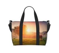 Bolso de lona con estampado de caballo al atardecer, se puede llevar cruzado o al hombro, adecuado para viajes y camping.