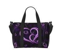 Bolso de lona con estampado de corazones morados, se puede llevar cruzado o al hombro, adecuado para viajes y camping.