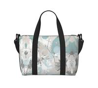 Bolso de lona con estampado de hojas color gris menta, se puede llevar cruzado o al hombro, adecuado para viajes y camping.