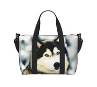 Bolso de lona con estampado de husky siberiano, se puede llevar cruzado o al hombro, adecuado para viajes y camping.