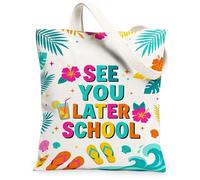 Bolso de lona con flores para mujer, con hojas de palma tropicales de verano, chanclas de verano y melocotón, lavable, reutilizable, para la tienda, Melocotón, 13x15 Inch