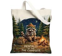 Bolso de lona de mapache para mujer, mochila de campaña de aventura al aire última intervensión, color verde otoño, lavable, reutilizable, estética, Ide, Verde, 13x15 Inch