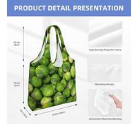 Bolso de lona de un solo hombro, bolso de lona para mujer, bolso de hombro, bolso de compras, estampado de coles de Bruselas verdes
