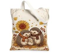 Bolso de lona Hedgehog con diseño de hojas de girasol inspiradas en la naturaleza otoñal, color café, Marrón, 13x15 Inch