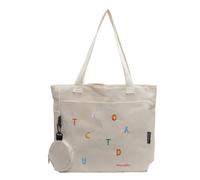 Bolso de lona para laptop para mujer, para clase y viajes diarios, con amplio espacio, bolso de hombro grande, Blanco roto Bg, Medium