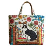 Bolso De Mano Acolchado De Algodón Mujer, Bolso De Hombro, Bolso De Lona Floral Estético Reutilizable For Mujer, For Ir De Compras, Trabajo, Viajes, Cumpleaños, Día De San Valentín(C,31x38cm)