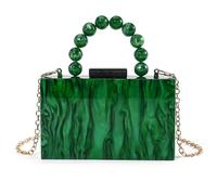 Bolso de mano acrílico con patrón de mármol con cadena desmontable, bolsa de noche, bolsa de hombro para fiestas de cóctel y reuniones, noche de mujer, Green, One Size