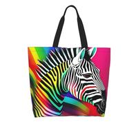 Bolso De Mano Cebra Arcoíris Colorida Impermeable Bolso De Hombro Ajustable Bolsa De Compras Para Amigas Mamá Playa