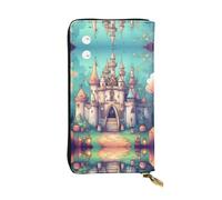 Bolso de mano clásico con estampado de castillo (7.5 x 4.1 pulgadas) | Cartera de cuero