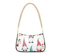Bolso de mano con cremallera para fiesta, diseño de gnomos de Navidad, color blanco, mediano y estético, para mujer, con correa de cadena