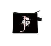Bolso de mano con estampado de flores y letras rosas, bolsa de almacenamiento portátil con cremallera para llaves, pequeña bolsa de lona fresca con cremallera para niños, j, Talla única