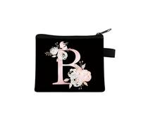 Bolso de mano con estampado de flores y letras rosas, bolsa de almacenamiento portátil con cremallera para llaves, pequeña bolsa de lona fresca con cremallera para niños, b, Talla única