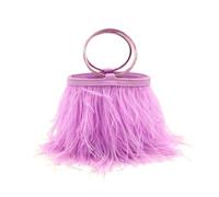 Bolso de mano con forma cubo y plumas, estilo noche, cadena un solo hombro anillo avestruz(Color10)