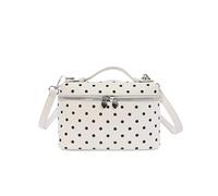 Bolso de mano cuadrado elegante de poliuretano para mujer, correa desmontable, estampado de lunares, cierre de cremallera, bolso de mano casual, bolso de mano para viajes, citas, compras, White, 190