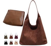 Bolso de mano de ante de imitación de estilo vintage para mujer, bolso de hombro holgado con bolsillo para el trabajo, viajes y universidad, marrón