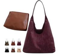 Bolso de mano de ante de imitación de estilo vintage para mujer, bolso de hombro holgado con bolsillo para el trabajo, viajes y universidad, morado