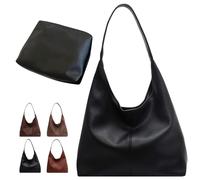 Bolso de mano de ante de imitación de estilo vintage para mujer, bolso de hombro holgado con bolsillo para el trabajo, viajes y universidad, Pu-negro
