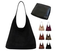 Bolso de mano de ante sintético para mujer, bolso de hombro holgado de gran capacidad con cremallera, estilo vintage, para viajes, trabajo y universidad, Black, 2