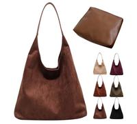 Bolso de mano de ante sintético para mujer, bolso de hombro holgado de gran capacidad con cremallera, estilo vintage, para viajes, trabajo y universidad, café, 2