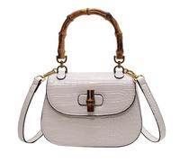 Bolso de mano de cuero artificial con asa superior de bambú para mujer, bolso cruzado elegante, bolso de noche, regalo para mujer, hecho a mano, blanco (N-white)