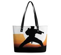 Bolso de mano de cuero con la bandera de México para mujer, bolso de mano con asa superior, bolso de mano informal para el trabajo, bolso de viaje, Silueta de karate, 29*34*14cm