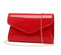Bolso de mano de cuero de patente para mujer, bolso de noche con estilo bolso de hombro de color sólido para fiesta de boda, Rojo (Red-B),