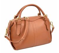 Bolso de mano de cuero granulado para mujer | Bolsa de bolos con cremallera superior | Correa cruzada desmontable | Pies y herrajes dorados | Eclipse negro | bronceado veneciano | Coñac Dusk | Vice