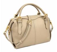 Bolso de mano de cuero granulado para mujer | Bolsa de bolos con cremallera superior | Correa cruzada desmontable | Pies y herrajes dorados | Eclipse negro | bronceado veneciano | Coñac Dusk | Vice