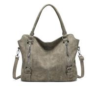 Bolso de mano de cuero para mujer con asas superiores, estilo vintage, suave, y con correa para el hombro, 9-gris