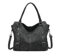 Bolso de mano de cuero para mujer con asas superiores, estilo vintage, suave, y con correa para el hombro, 8-negro