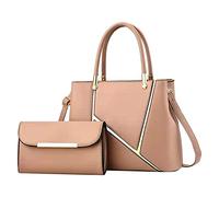 Bolso de mano de cuero para mujer, moderno conjunto de 2 piezas, bolso de mano, pompón, colgante para bolsos, caqui, talla única