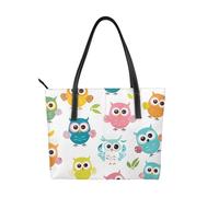 Bolso de mano de cuero vegano con diseño de hojas de búho colorido para mujer, bolsa de mano con asa superior, bolso grande para el trabajo diario, viajes