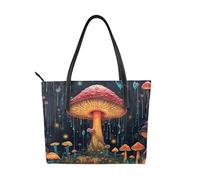 Bolso de mano de cuero vegano con diseño de hongos del bosque de hadas para mujer, bolso de mano con asa superior, bolso grande para el trabajo diario, viajes