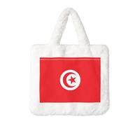 Bolso de mano de felpa con bandera tunecina, perfecto para otoño e invierno, ideal como monedero, regalo ideal para Navidad y día de San Valentín, blanco, talla única