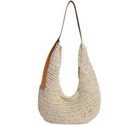 Bolso de mano de fiesta de punto para mujer con correa ajustable en forma de media luna de paja, gran capacidad, ligero para vacaciones, playa, playa, playa, playa, beige