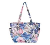 Bolso de mano de flores rosas y azules para mujer, bolso de hombro ligero para viajes