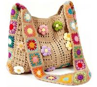 Bolso de Mano de Ganchillo, Bolso Bandolera de Ganchillo Hueco Floral Hecho a Mano para Mujer, Bolsos de Hombro de Playa de Verano, Beige, Playa
