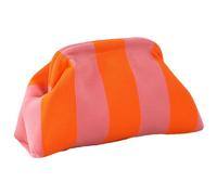 Bolso de mano de ganchillo, bolso de mano de ganchillo, bolso de mano de bloque de color, bolso de mano de mano de bola hervida con cierre de beso tejido casual para una cena elegante, Naranja Rosa