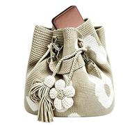 Bolso de mano de ganchillo con borlas florales, bolso de playa bohemio para mujeres, niñas, esposas, madres, viajeras, Marrón, Refer to description