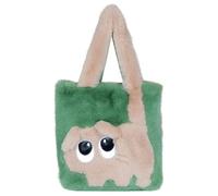 Bolso de mano de gato de peluche de moda para mujer, bolso con asa con correa para el hombro y cierre, ojos grandes, bolso de piel creativo, cortina de pared con bolsillos, Negro Verde, Talla única