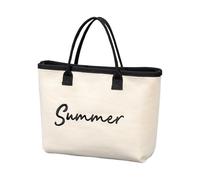 Bolso de mano de gran capacidad para mujer, bolso diario a juego, bordado de letras, playa, elegante, asa superior, regalo, mujer, playa, bordado, bolsa de compras, gran capacidad diaria, White, One