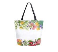 Bolso de mano de lona Flores de verano Mujer floral Bolsa de playa Planta medicinal Bolso de hombro Bolso grande reutilizable Ligero para ir de compras Viajes de comestibles
