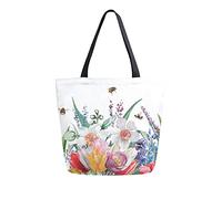 Bolso de mano de lona Flores silvestres Acianos Mujer Bolsa de playa Amapolas Narcisos Tulipanes Bolso de hombro Bolso grande reutilizable Ligero para ir de compras Viajes de comestibles