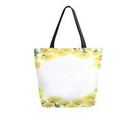 Bolso de mano de lona Flores silvestres Mujer botánica Bolsa de playa Primavera Verano Flores amarillas Bolso de hombro Bolso grande reutilizable Ligero para ir de compras Viajes de comestibles