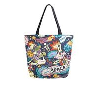 Bolso de mano de lona para mujer, Universo Space Rocket Astronaut Planets Stars Casual Bolso de hombro grande Bolsas de comestibles Bolsas de compras